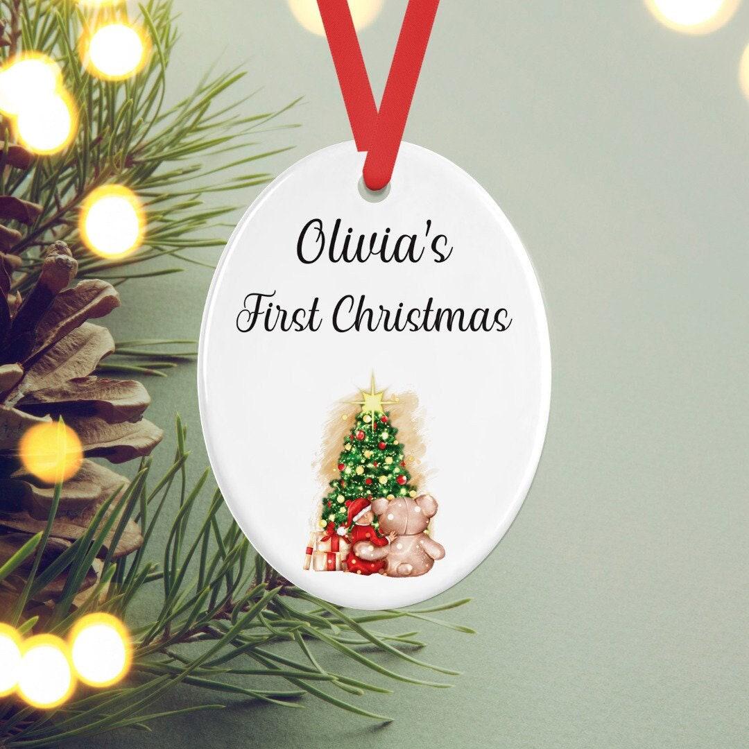 Personalised Babys First Christmas Oval Shape Ceramic Bauble Tree Hanging Decoration Keepsake