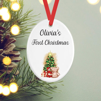 Personalised Babys First Christmas Oval Shape Ceramic Bauble Tree Hanging Decoration Keepsake