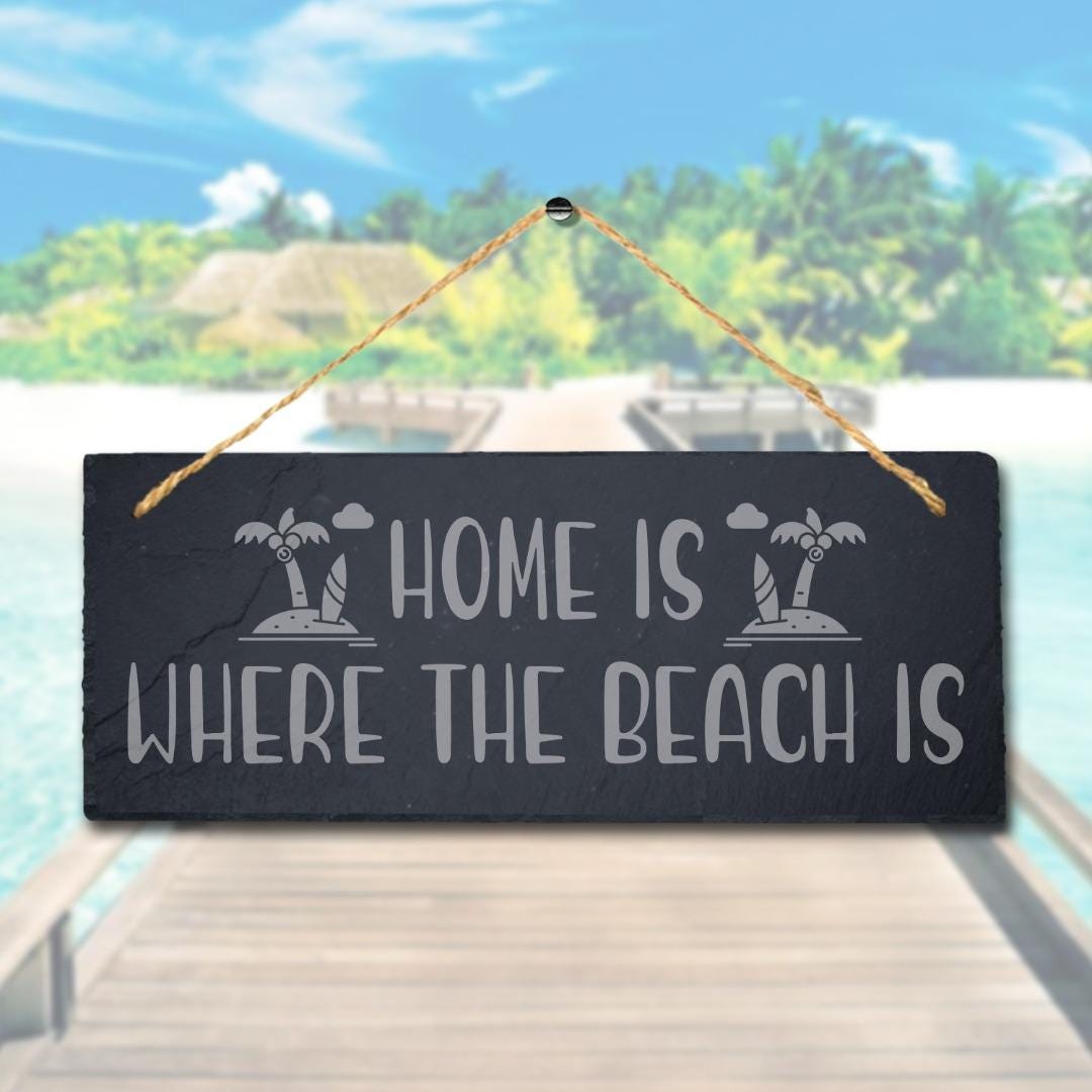 Beach House Slate Sign: Laser Engraved Ocean Decor