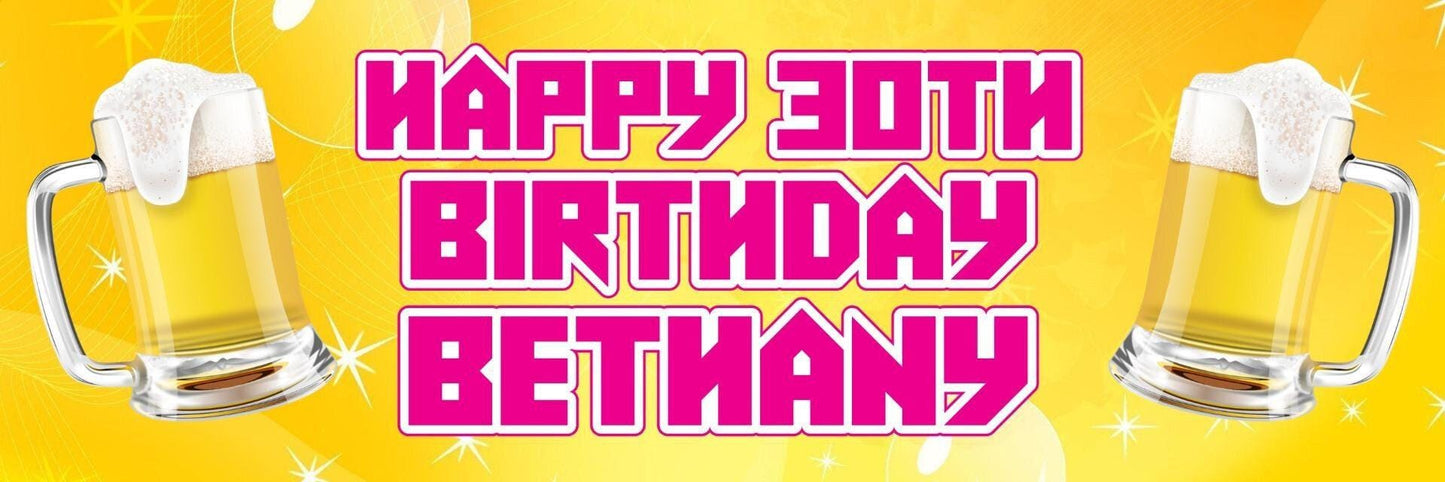 2 Personalised Beer Mugs Birthday Party Celebration Banners Decoration Posters