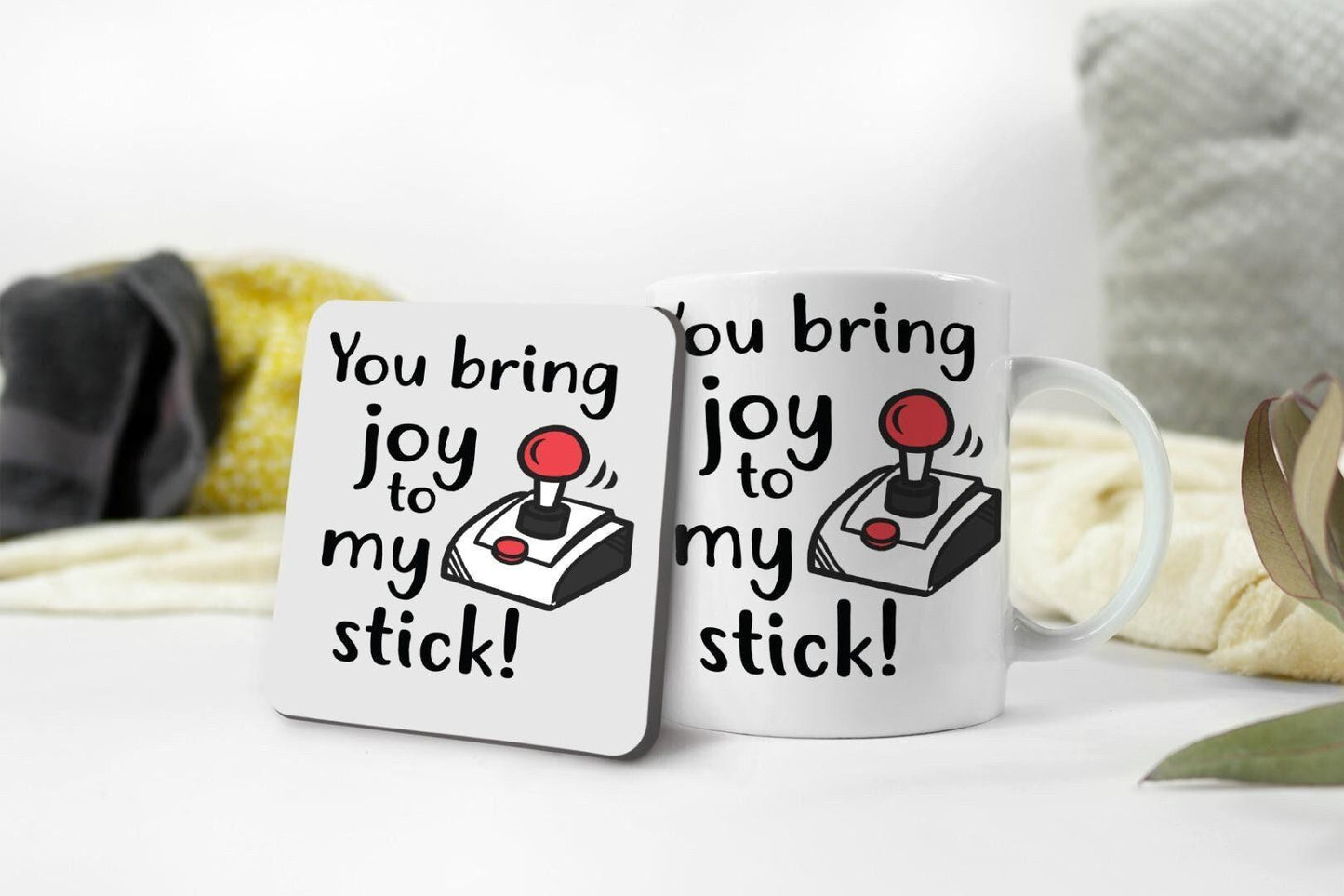 Joystick Mug & Coaster Set Novelty Gamer Gaming Handle Christmas Coffee Tea Gift