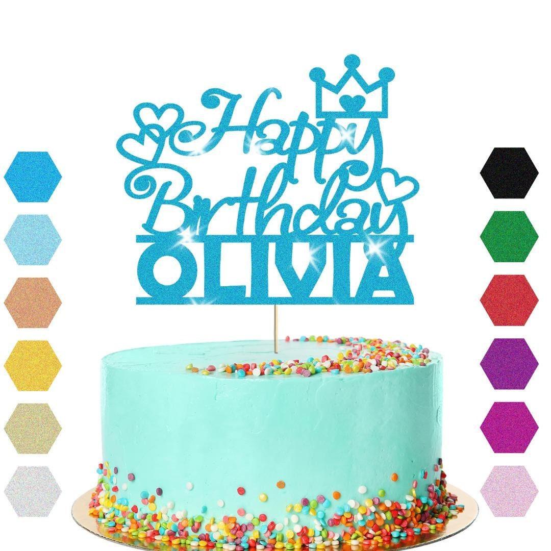 Personalised Princess Crown Glitter Happy Birthday Cake Topper Party Decoration