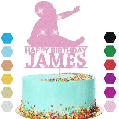 Newborn Baby Cake Topper Personalised Boy Girl Birthday Cake Decoration Any Name & Age