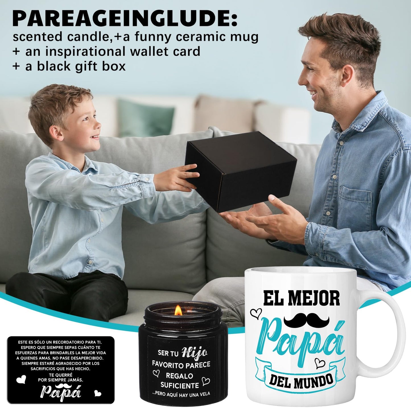 3 Pcs Father's Day for Dad in Spanish | Ceramic Coffee Mug | Father's Day Gift | Stylish Printed Design | Tea & Coffee Cup | 11oz