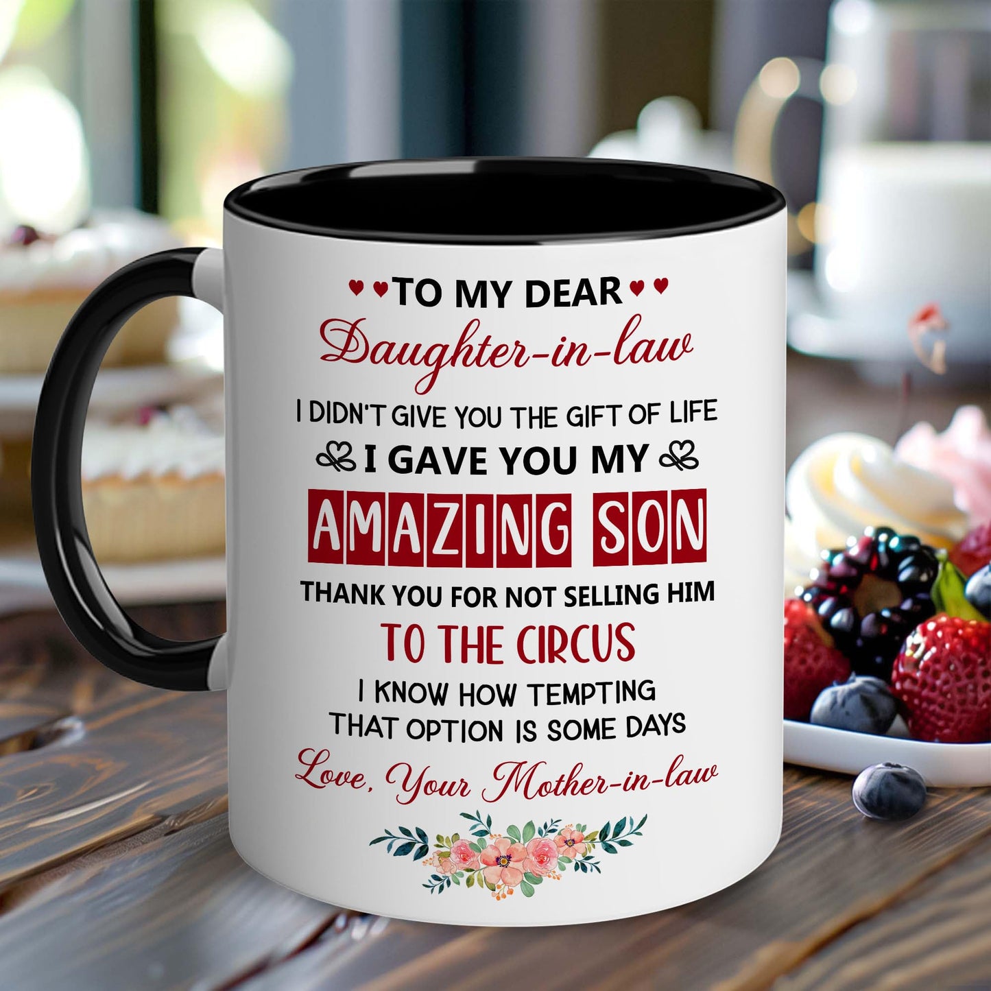 Mother Day for Daughter In Law | Ceramic Coffee Mug | Father's Day Gift | Stylish Printed Design | Tea & Coffee Cup | 11oz | Black Two-Tone Design
