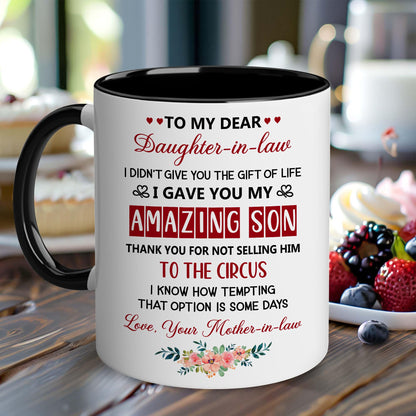 Mother Day for Daughter In Law | Ceramic Coffee Mug | Father's Day Gift | Stylish Printed Design | Tea & Coffee Cup | 11oz | Black Two-Tone Design