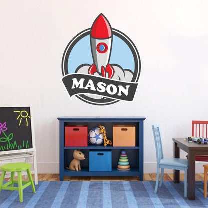 Personalised Rocket Launch Wall Sticker Name Vinyl Decal Boys Kids Nursery Bedroom