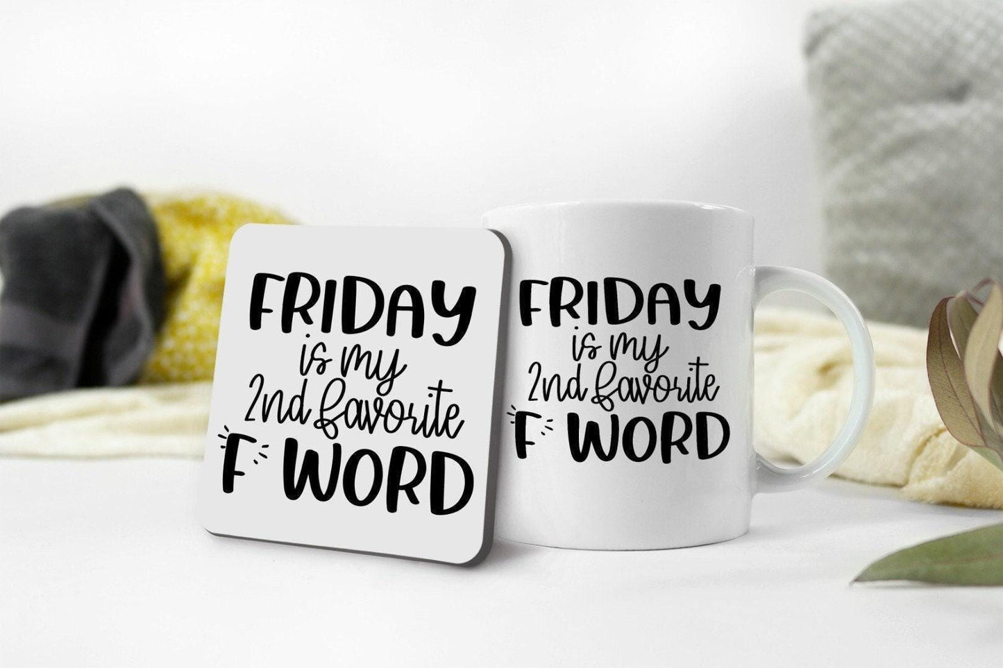 Funny Friday Coffee Mug & Coaster Set: Rude Office Gift