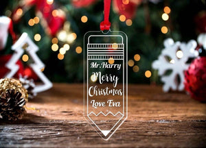 Personalised Christmas Bauble Teacher Nursery Teaching Assistant Pencil Ornament