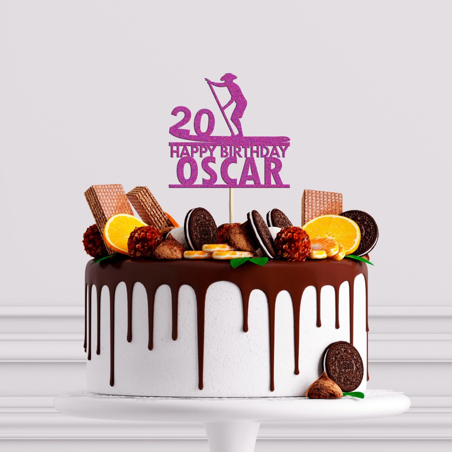 Paddle Board Cake Topper Custom Birthday Decoration for Boys and Men Any Name & Age