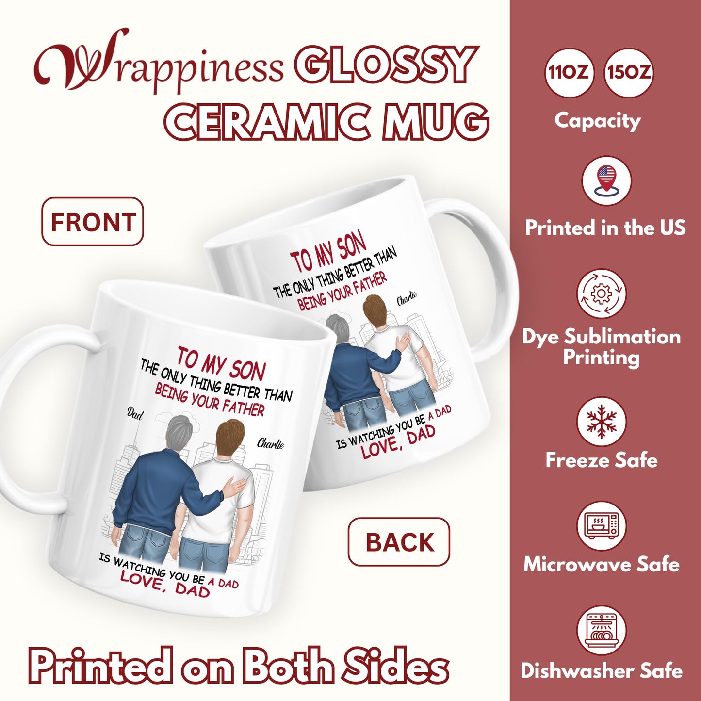 To My Son | Ceramic Coffee Mug | Father's Day Gift | Stylish Printed Design | Tea & Coffee Cup | 11oz