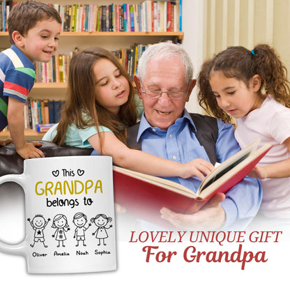 This Grandpa Belongs To Custom Cute Kids and Names | Ceramic Coffee Mug | Father's Day Gift | Stylish Printed Design | Tea & Coffee Cup | 11oz