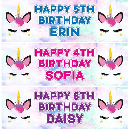 2x Personalised Sleeping Unicorn Birthday Banner: Magical Party Decorations