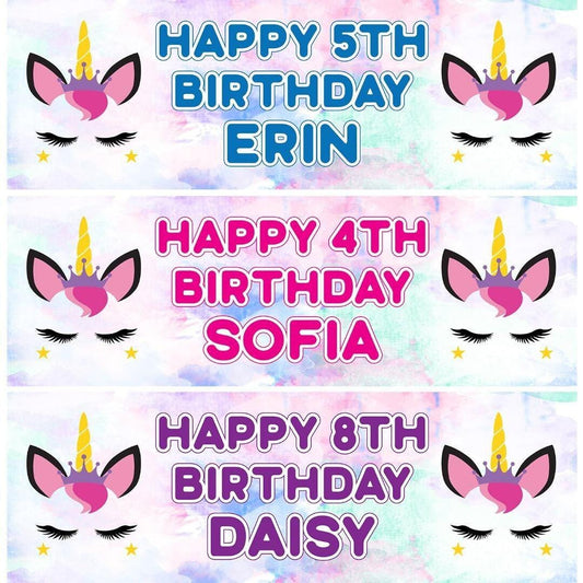 2x Personalised Sleeping Unicorn Birthday Banner: Magical Party Decorations