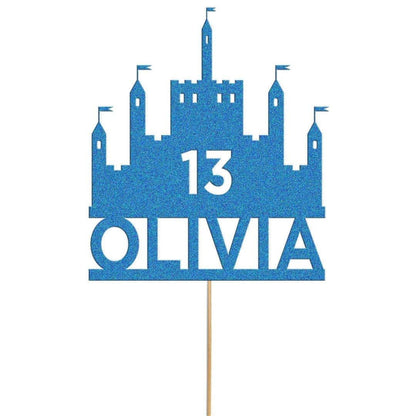 Personalised Glitter Princess Castle Cake Topper: Custom Name & Age