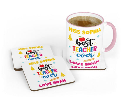 Personalised Teacher Mug & Coaster Set, Custom Name Gift