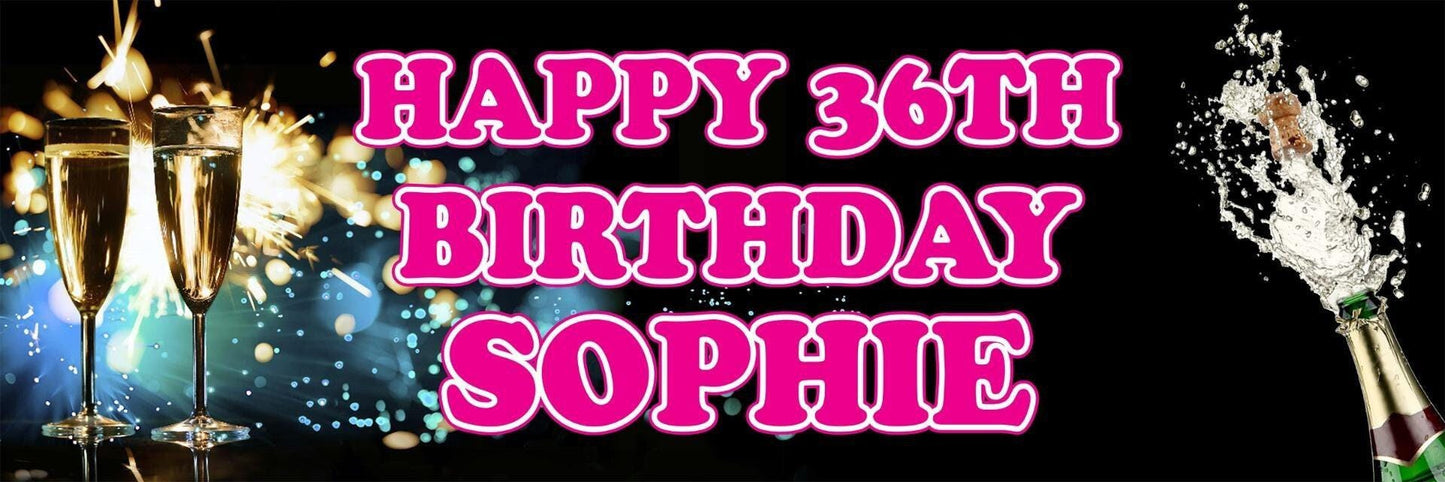 2 Personalised Real Champagne Birthday Party Celebration Banners Decor Posters