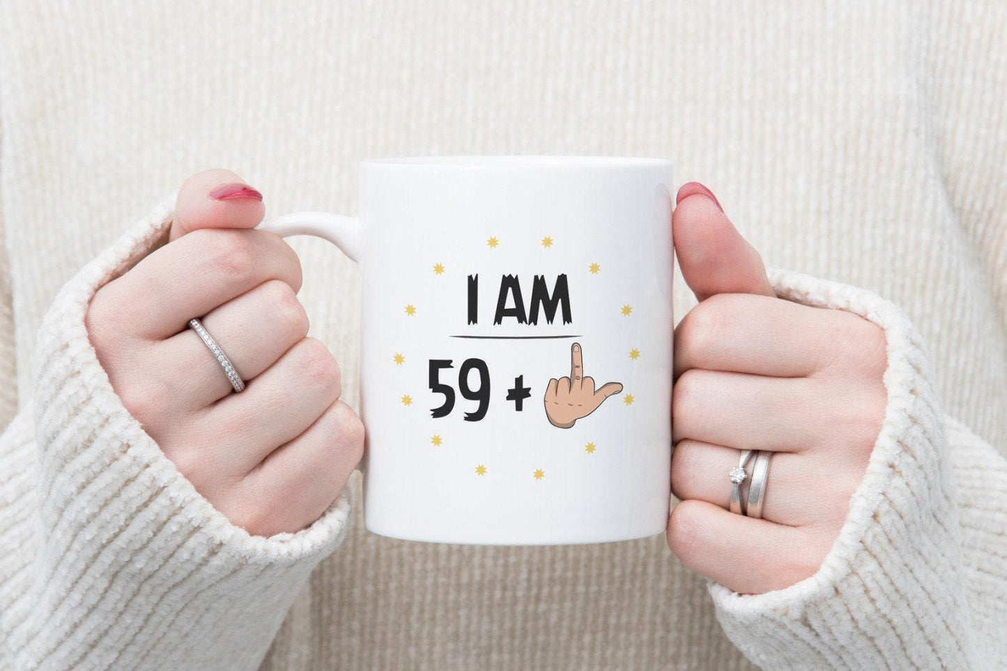 Funny 60th Birthday Mug: Rude Middle Finger Design, Includes Coaster Set