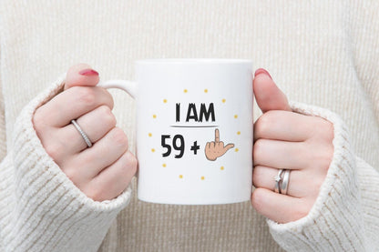 Funny 60th Birthday Mug: Rude Middle Finger Design, Includes Coaster Set
