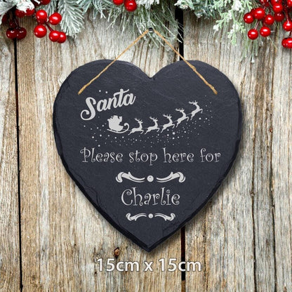 Santa Please Stop Here Personalised Christmas Slate Hanging Door Signs