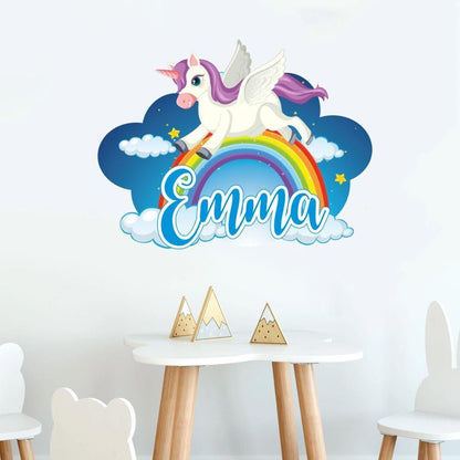Personalised Rainbow Unicorn Wall Sticker Name Vinyl Decal Girls Kids Nursery Bedroom
