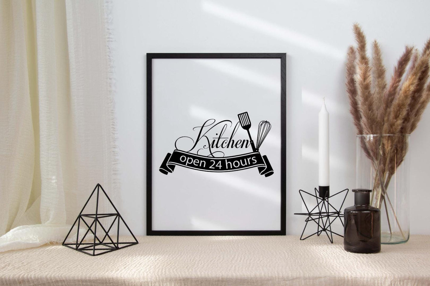 Kitchen Open 24 Hours Breakfast Lunch Dinner Cooking Eat Poster Print Wall