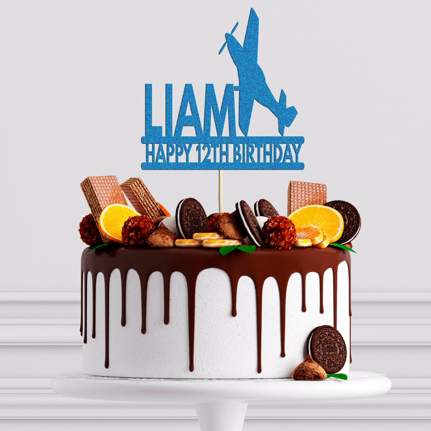 Personalised Glitter Airplane Birthday Cake Topper