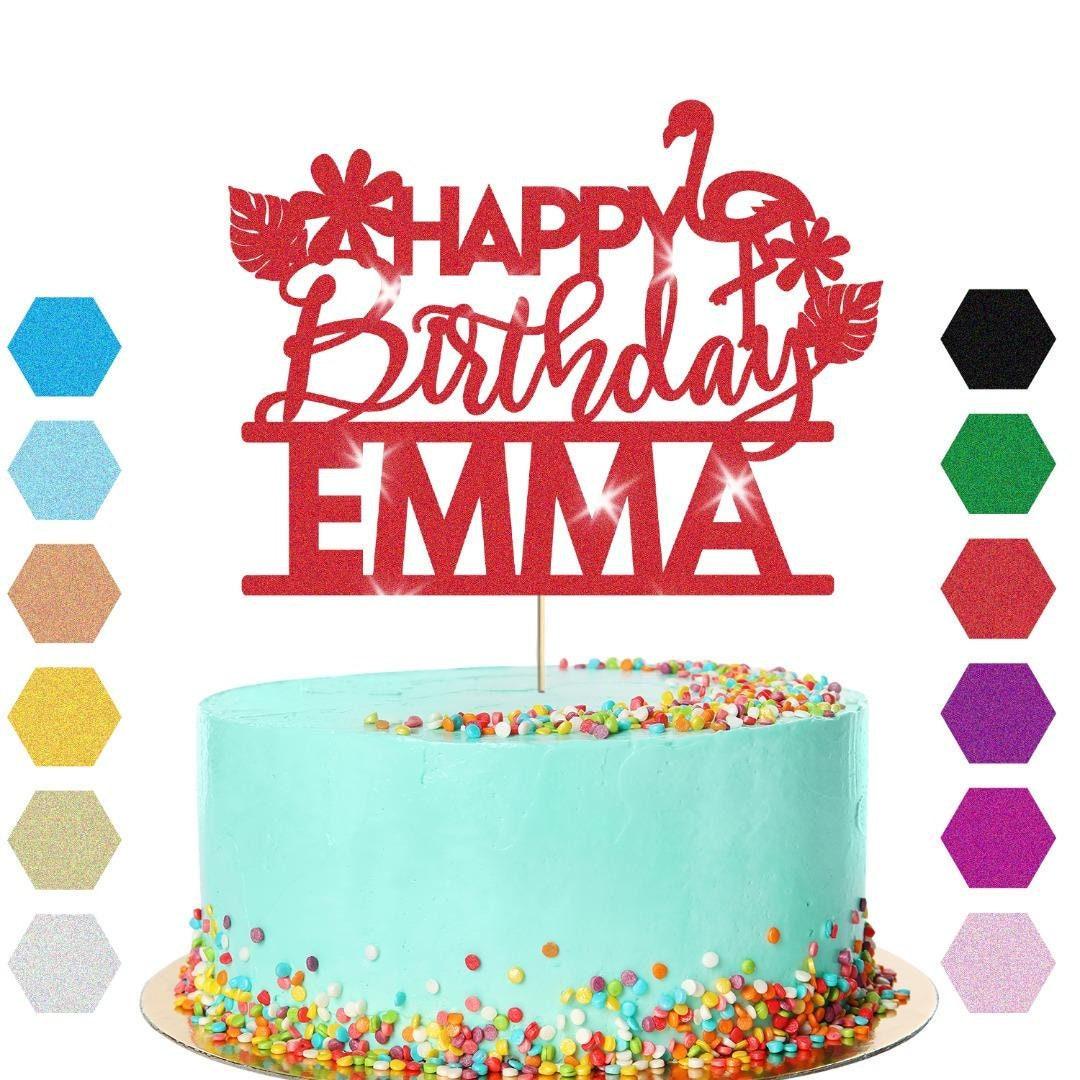 Personalised Flamingo Glitter Happy Birthday Cake Topper Party Cake Decoration