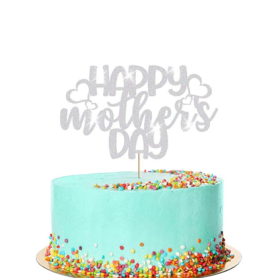 Happy Mothers Day Hearts Design Glitter Cake Topper Birthday Decoration