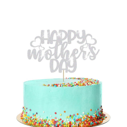 Happy Mothers Day Hearts Design Glitter Cake Topper Birthday Decoration