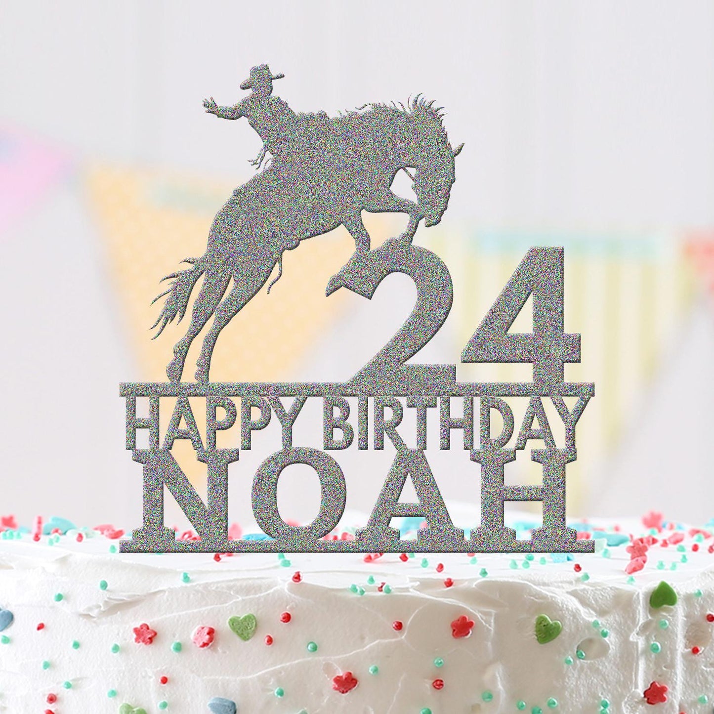 Personalised Acrylic Cowboy Horse Boys Birthday Cake Topper Decoration Gift