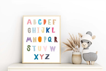 A To Z Alphabet Kids Boho Watercolour Hand Painted Effect Nursery Wall Poster