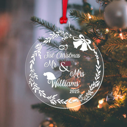 Personalised First Christmas Couple Bauble: Laser Engraved Acrylic Tree Decor