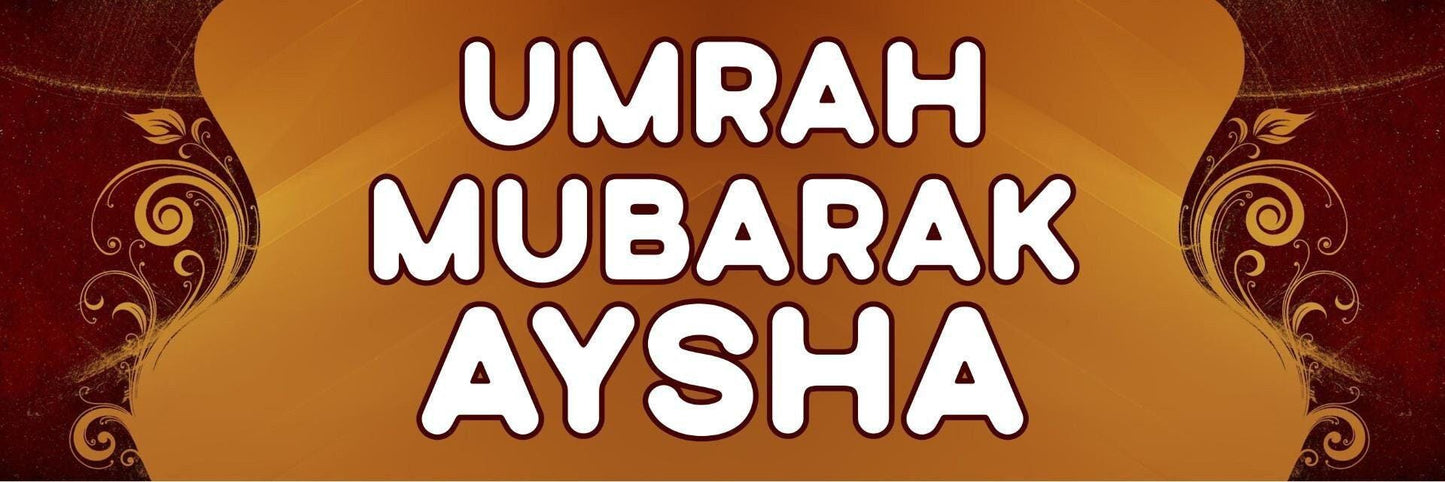 Personalised Umrah Mubarak Banner: Kaba Design, Islamic Celebration (Set of 2)