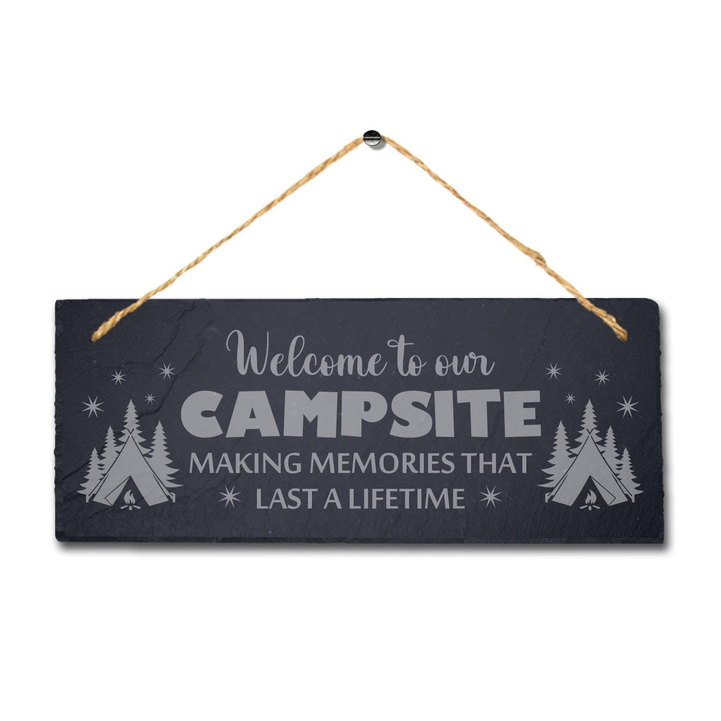 Campsite Memories Friends Fun Laser Engraved Hanging Slate Camping Plaque Sign
