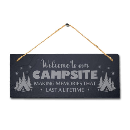 Campsite Memories Friends Fun Laser Engraved Hanging Slate Camping Plaque Sign