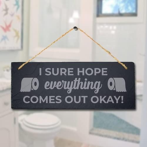Toilet Wc Hanging Slate Sign Engraved Plaque Funny Restroom Washroom Home Gift