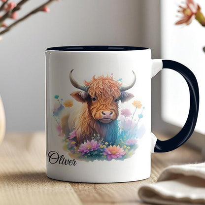 Personalised Highland Cow Mug and Coaster Set: Birthday Gift