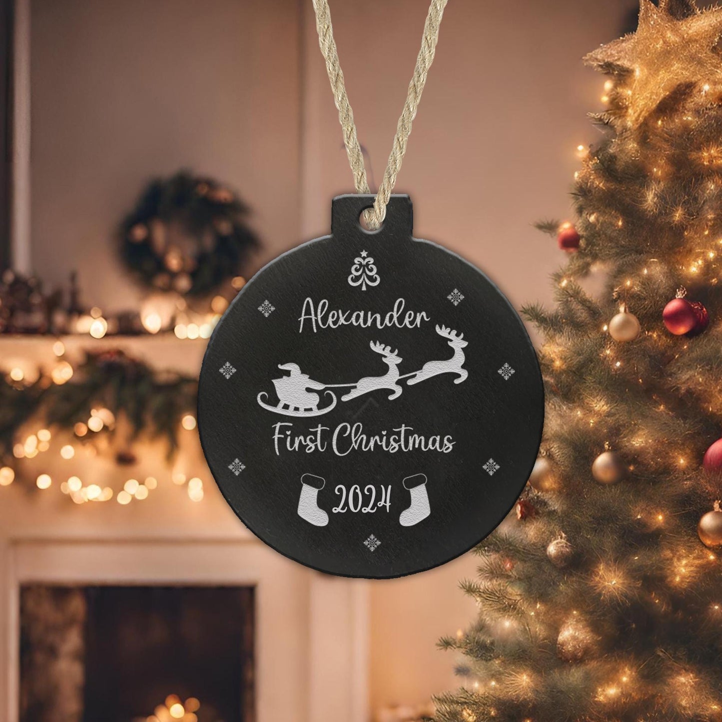 Babys First Christmas Bauble Personalised 1st Xmas Tree Hanging New Born Ornament Name Keepsake