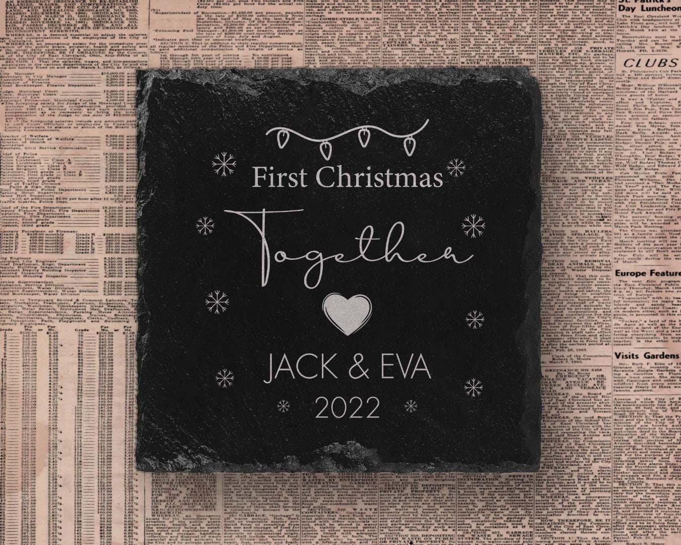 Personalised First Christmas Together Slate Coaster Engaged Laser Engraved Gift