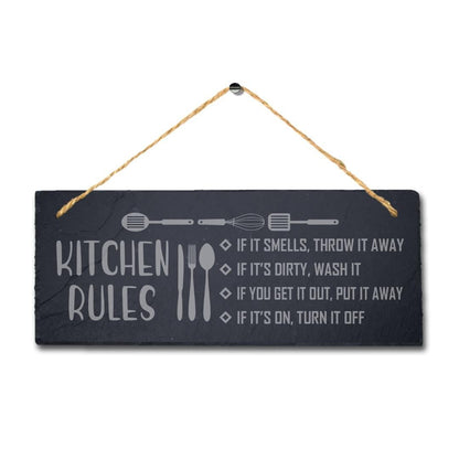 Kitchen Rules If It Smells Laser Engraved Hanging Slate Kitchen Home Plaque Sign