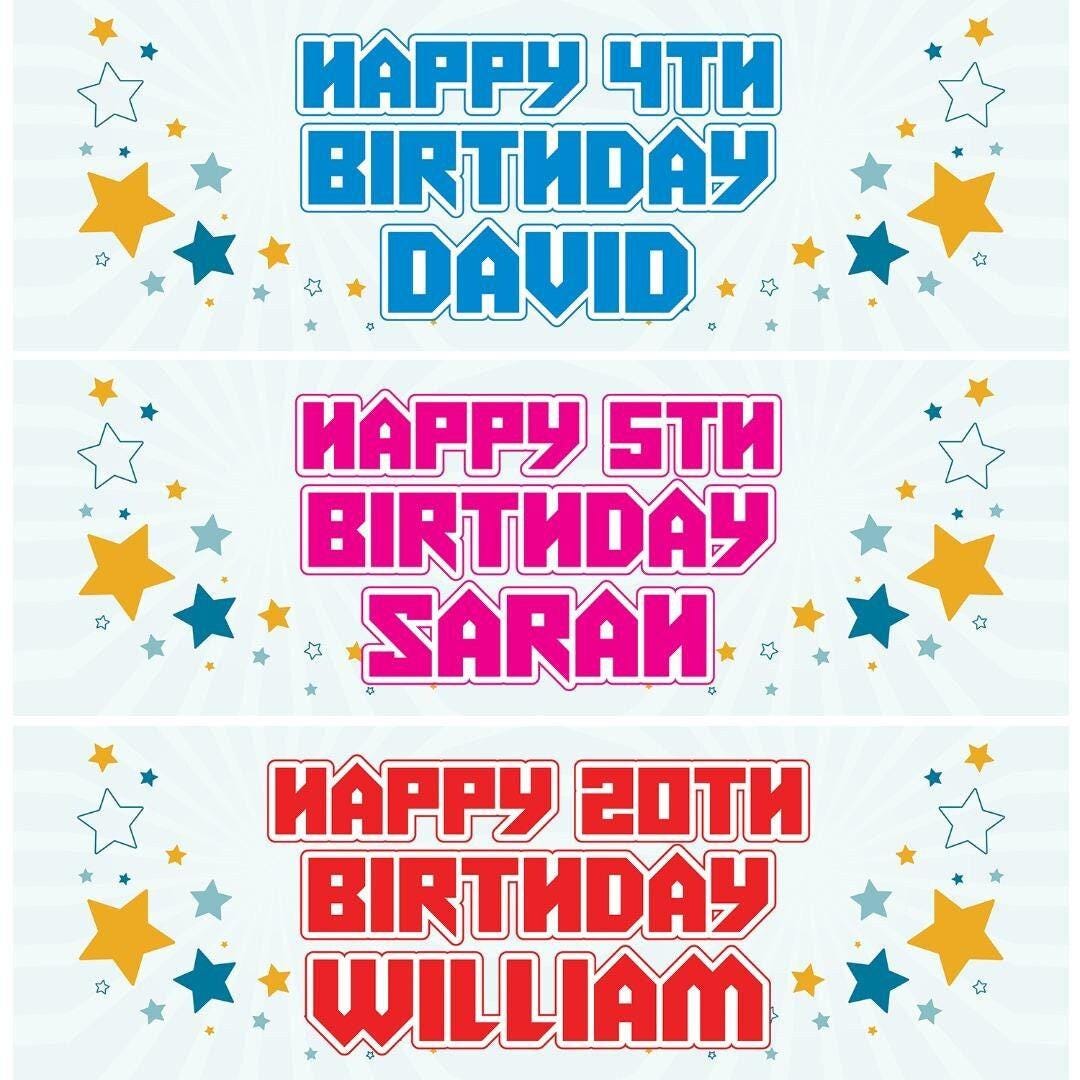 2 Personalised Birthday Party Celebration Banners Elegant Bunting Decoration Posters