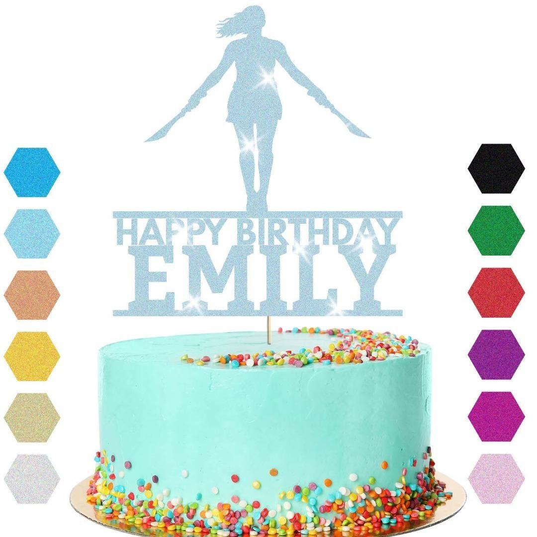 Warrior Double Swords Cake Topper Personalised Girls Birthday Cake Decoration Any Name & Age