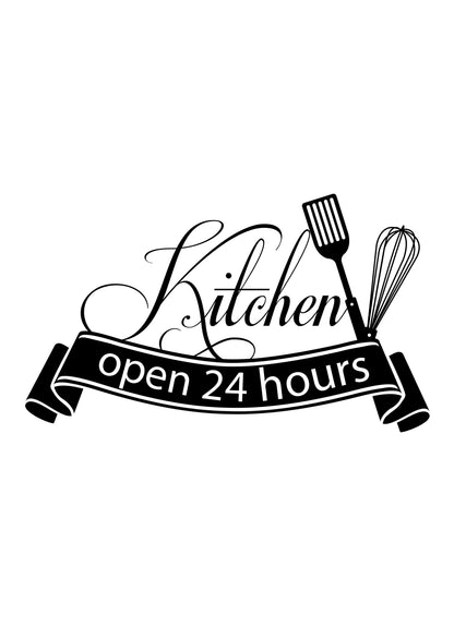 Kitchen Open 24 Hours Breakfast Lunch Dinner Cooking Eat Poster Print Wall