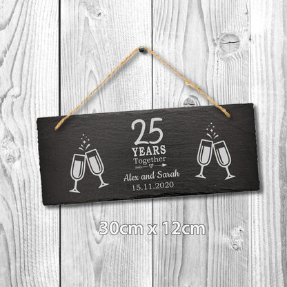 Personalised Couples Name Year Date Wedding Anniversary Hanging Slate Gift Sign