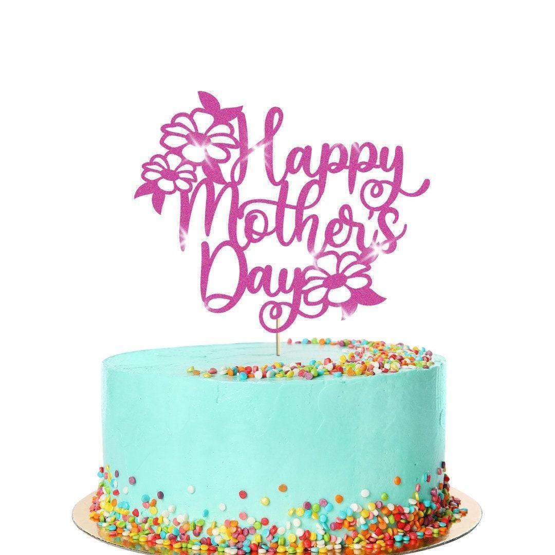 Flowers Design Happy Mothers Day Glitter Cake Topper Birthday Decoration