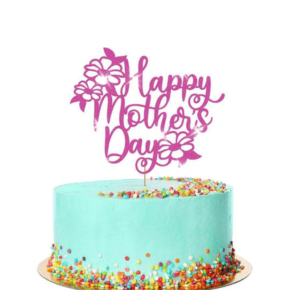 Flowers Design Happy Mothers Day Glitter Cake Topper Birthday Decoration