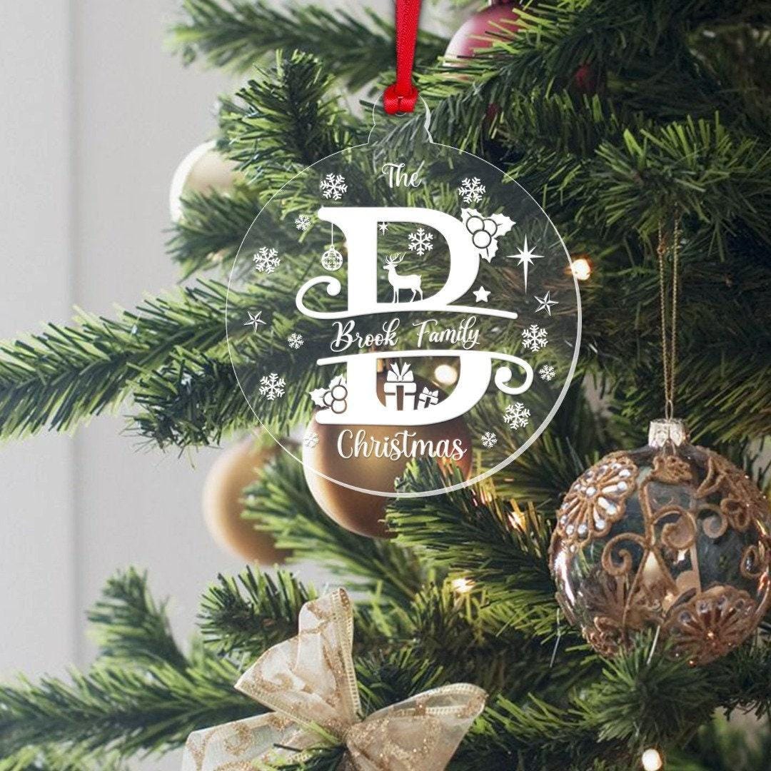Personalised Christmas Bauble Family Name Monogram Xmas Decoration Gift 2 Sizes