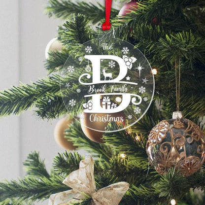 Personalised Christmas Bauble Family Name Monogram Xmas Decoration Gift 2 Sizes