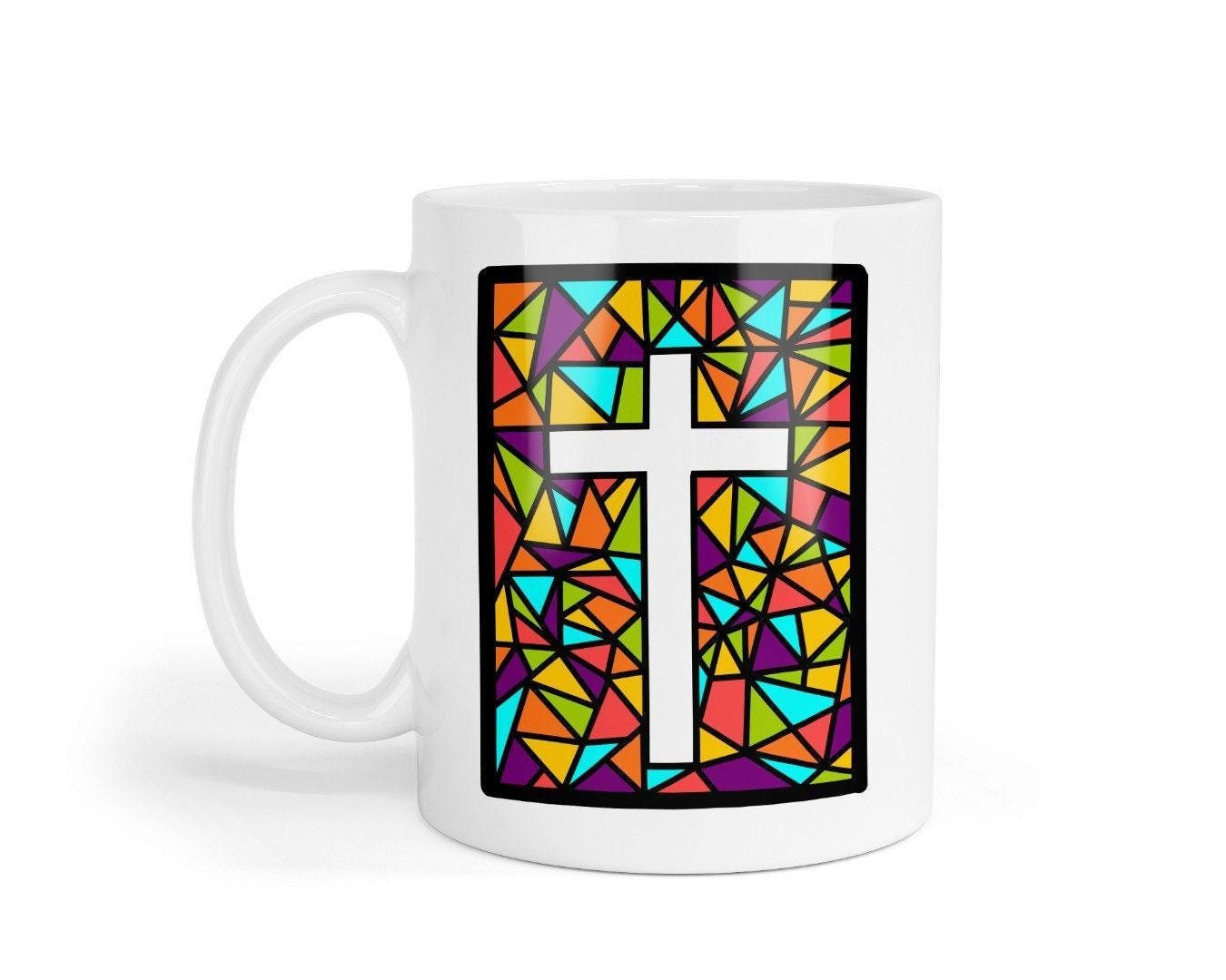 Stained Glass Cross Mug & Coaster Set: Religious Gift